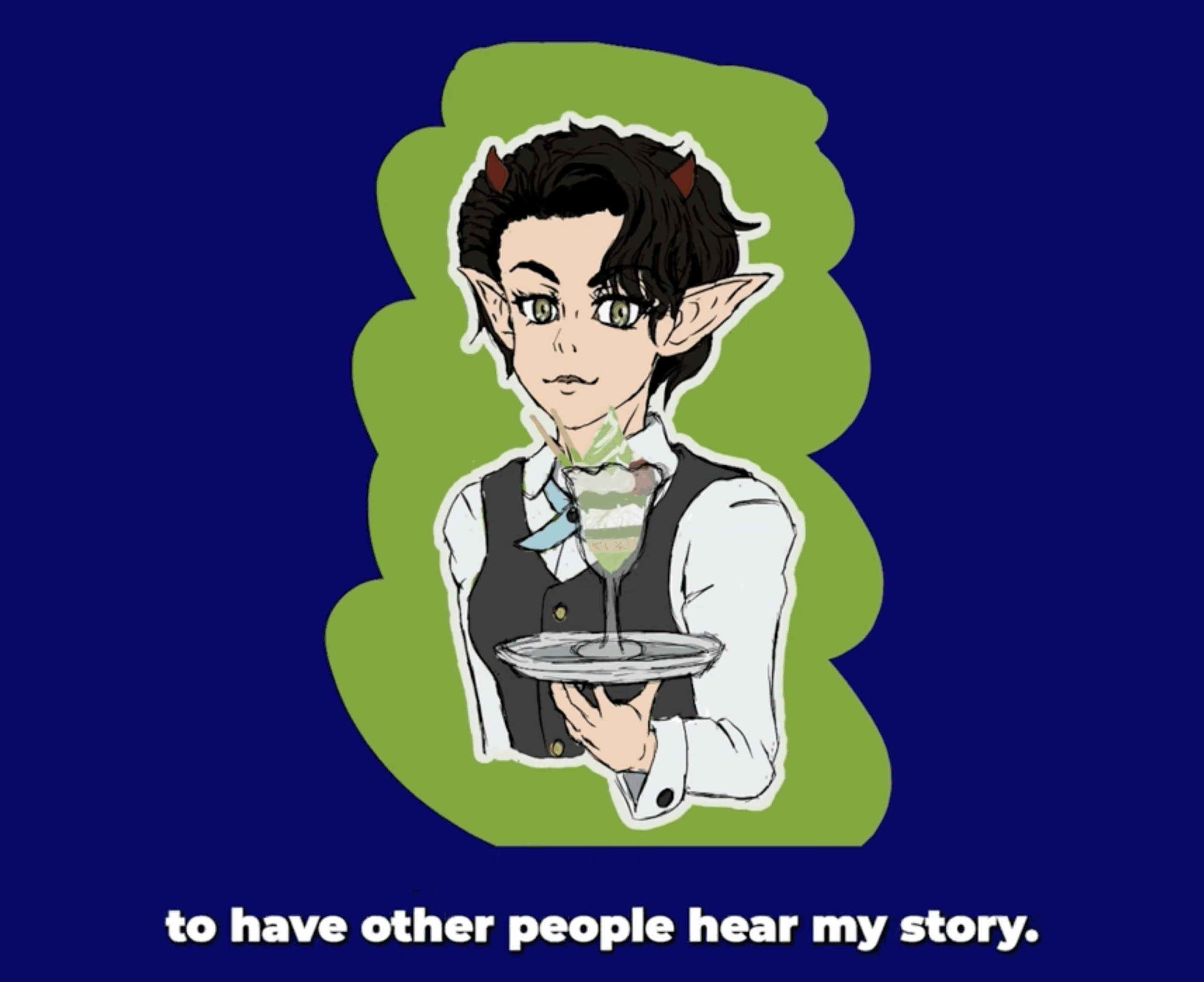 Image of a person with dark hair. With the subtitle to have other people hear my story.